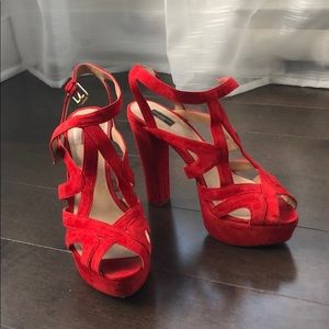 Zara Platform Coral Red Chunky Heels